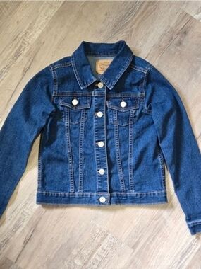 Levi's Girls Denim Trucker Jacket Blue Button Front Stretch Size M 10/12 Classic